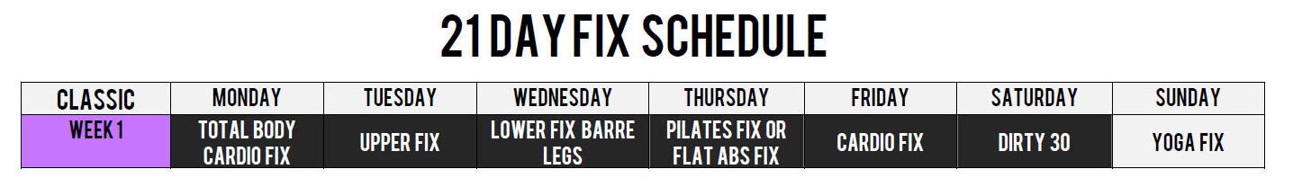 21 day fix workout schedule