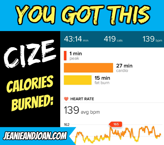 calories burned in cize workout