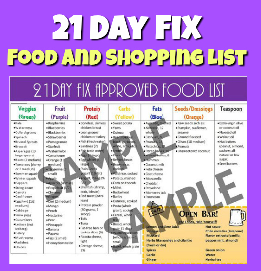 21 Day Fix Food Chart Printable