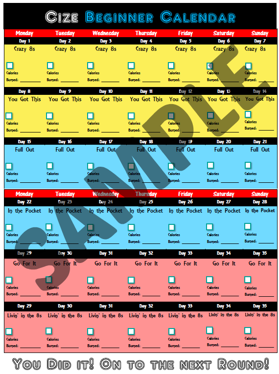 Cize Workout Schedule Beginner and Advanced 4 Week Calendar!